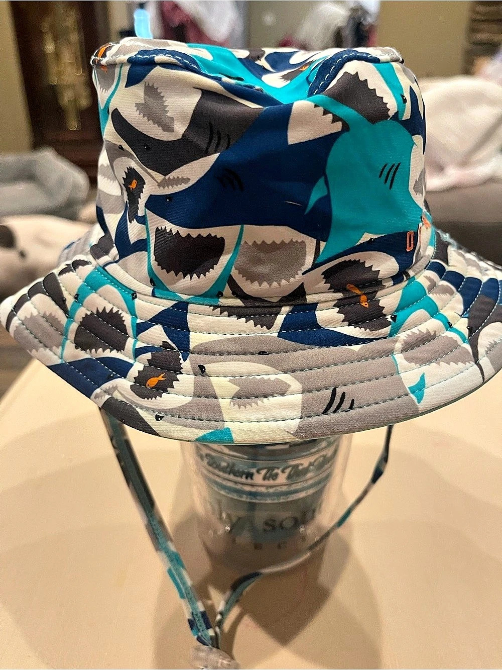 Dozer Shark Print Reversible Sun Hat Blue & Gray Baby 6-12 Months